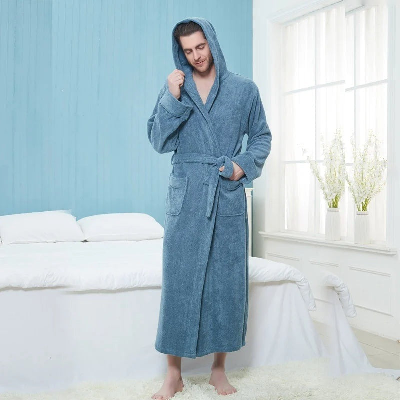 Bademantel Herren mit Kapuze | Frottee | 5 Farben