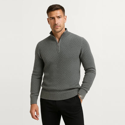 Waffelstrick Troyer Herren | Stehkragen | Reißverschluss | Smart Casual