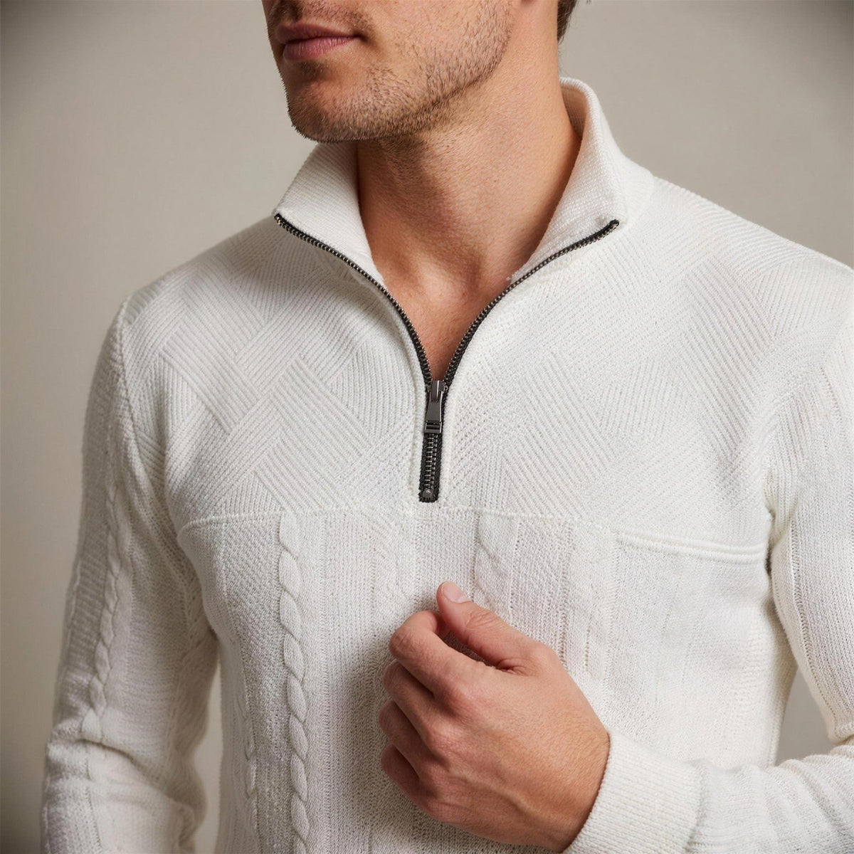Zopfstrick Pullover Herren | Troyer | Stehkragen | Relaxed Fit