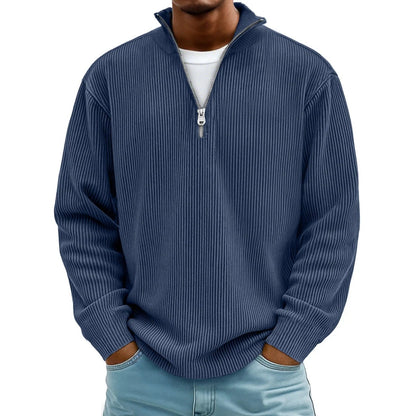 Half Zip Pullover Herren | Rippstrick | Lockere Passform | 10 Farben-Dunkelblau-S-Chaps Herrenmode