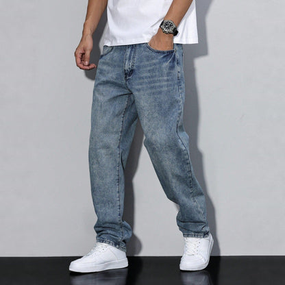 Baggy Jeans Herren | Weite Passform | Used Look-Graublau-28-Chaps Herrenmode