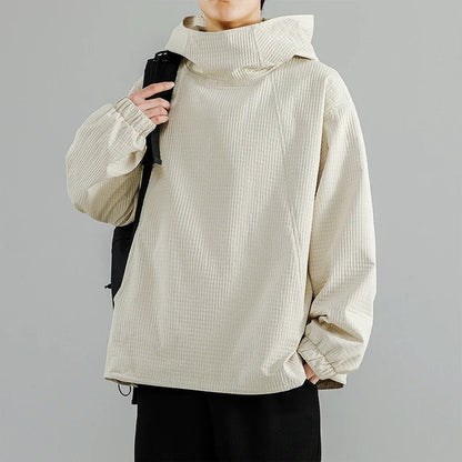 Oversized Hoodie Herren | Waffelstruktur | Stehkragen | Kordelzug am Saum