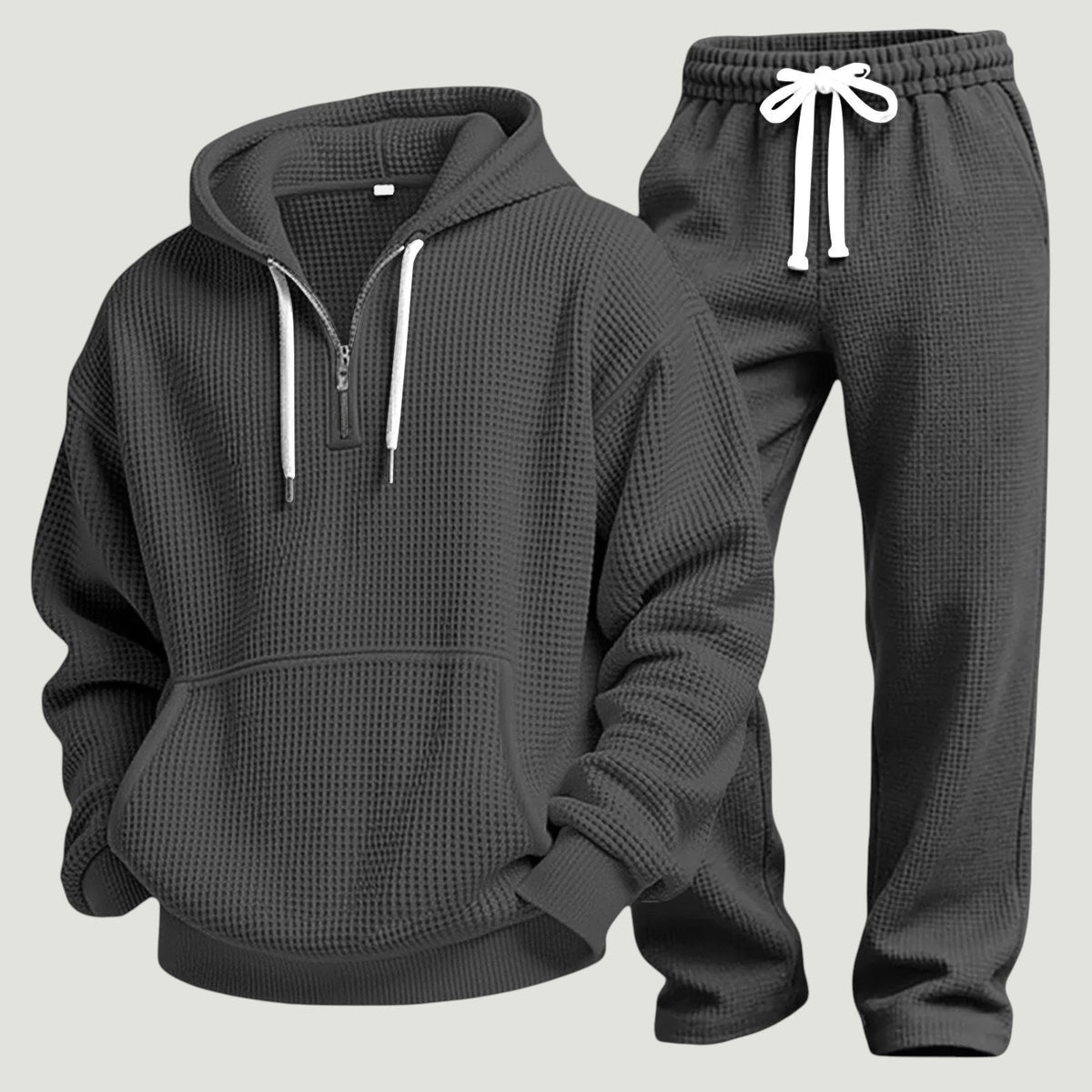 Waffel Trainingsanzug Herren | Halfzip Hoodie | 6 Farben-Schwarz-S-Chaps Herrenmode