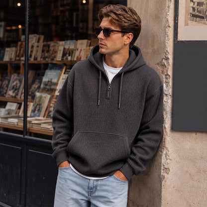 Waffel Hoodie Herren | Viertelreißverschluss | Kängurutasche