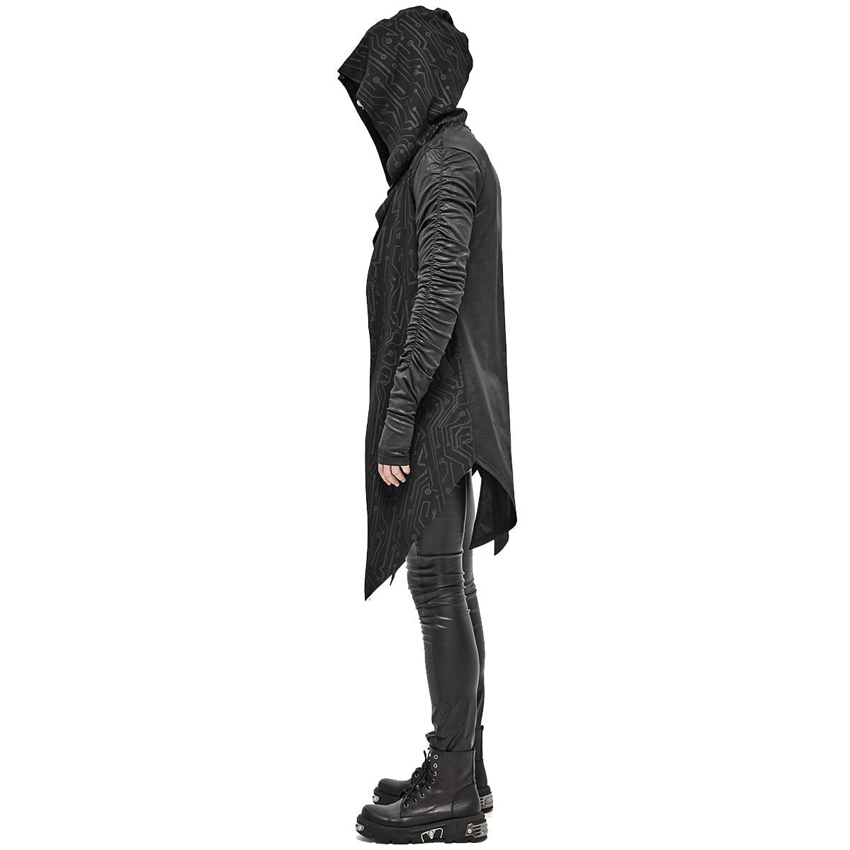 Gothic Kapuzen Cardigan Herren | Schaltkreis Muster | Lang | Offen | Schwarz-Chaps Herrenmode