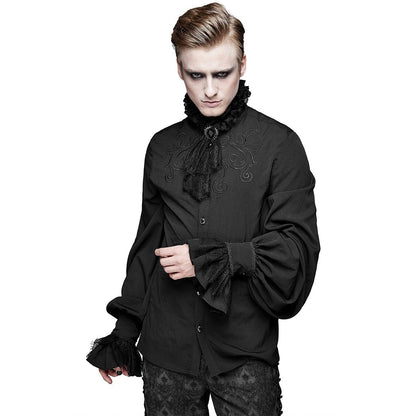 Gothic Hemd Herren | Abnehmbares Spitzenjabot | Brosche | Stickerei | Schwarz-Chaps Herrenmode
