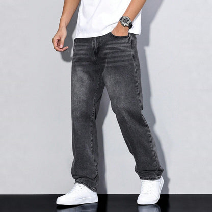 Baggy Jeans Herren | Weite Passform | Used Look-Dunkelgrau-28-Chaps Herrenmode