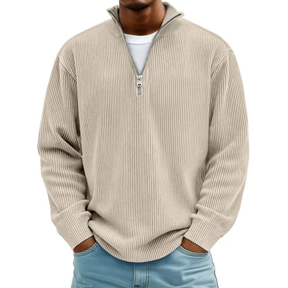 Half Zip Pullover Herren | Rippstrick | Lockere Passform | 10 Farben-Beige-S-Chaps Herrenmode