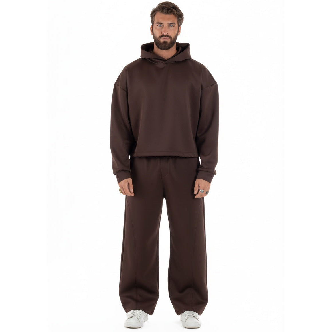 Cropped Hoodie Set Herren | Weite Hose | Braun-Chaps Herrenmode
