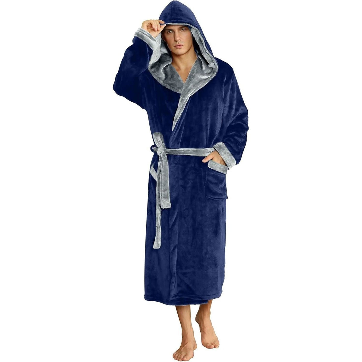 Fleece Bademantel Herren mit Kapuze | Zweifarbig | 10 Farben