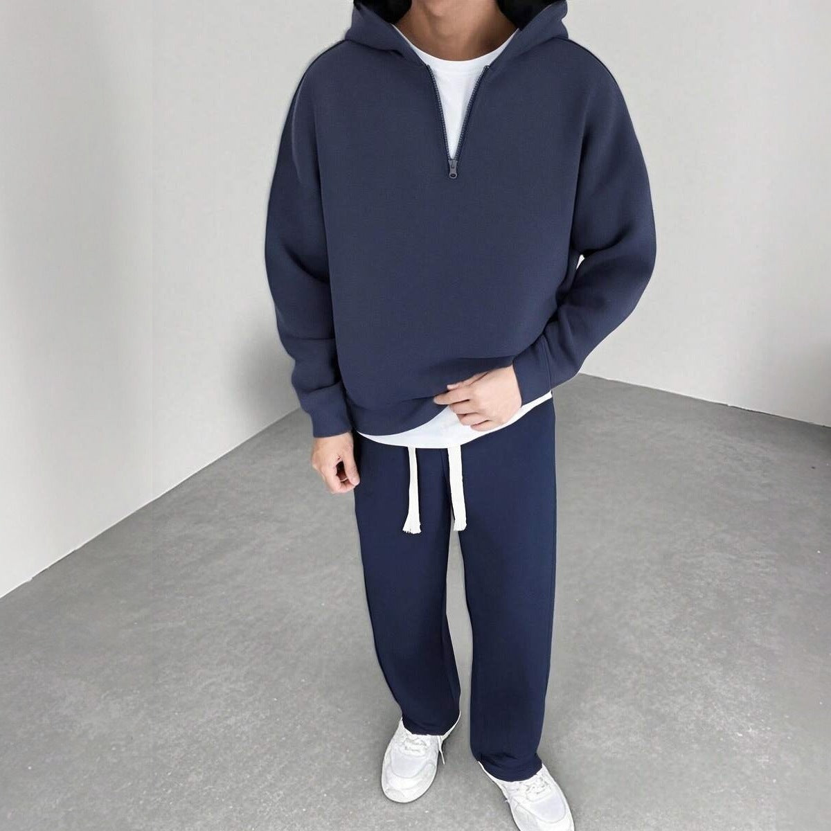 Halfzip Jogginganzug Herren | Weite Jogginghose | 3 Farben-Marineblau-S-Chaps Herrenmode