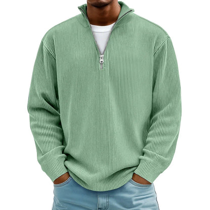 Half Zip Pullover Herren | Rippstrick | Lockere Passform | 10 Farben-Hellgrün-S-Chaps Herrenmode