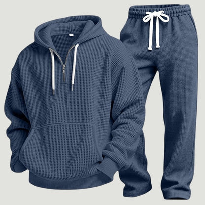 Waffel Trainingsanzug Herren | Halfzip Hoodie | 6 Farben-Dunkelblau-S-Chaps Herrenmode