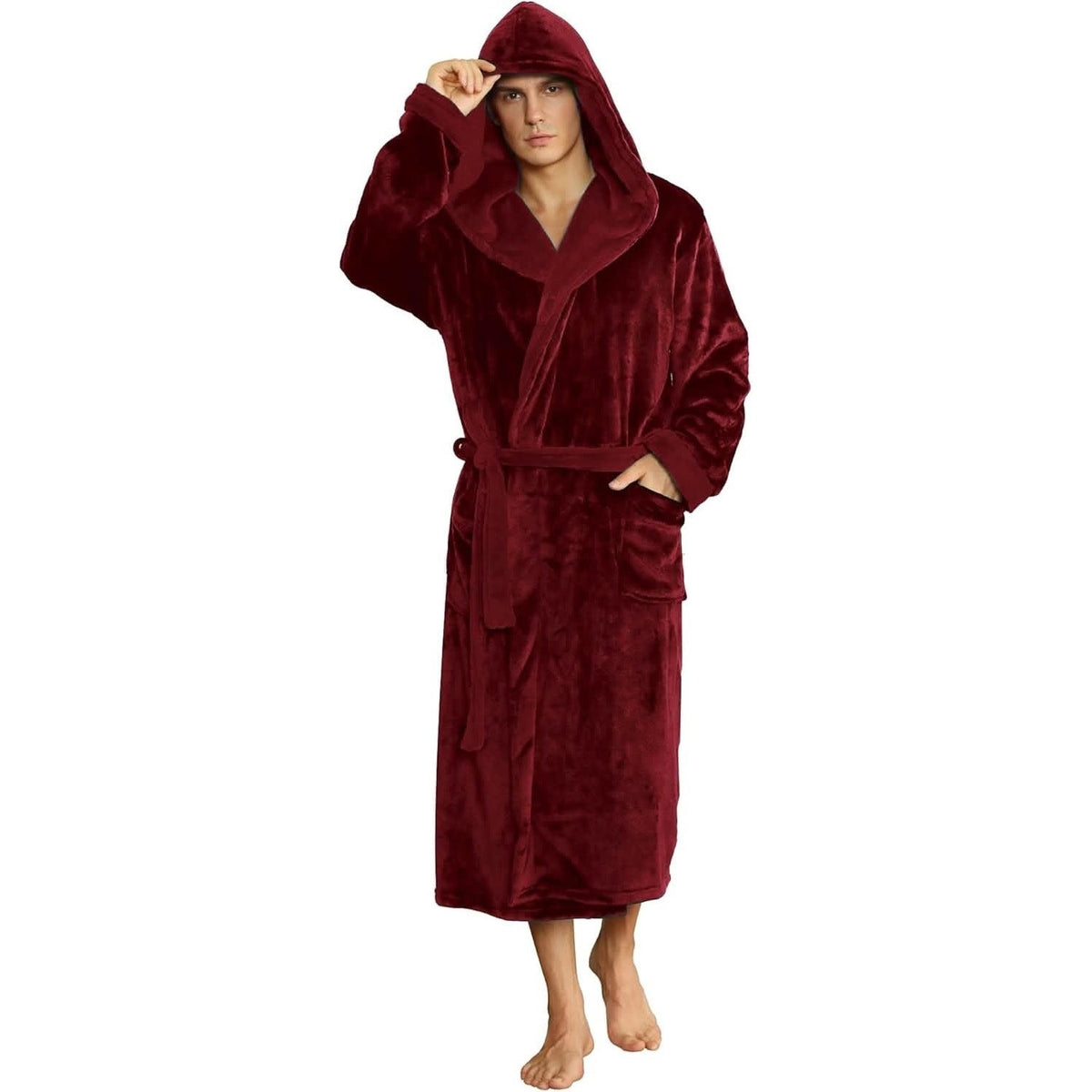 Fleece Bademantel Herren mit Kapuze | Zweifarbig | 10 Farben