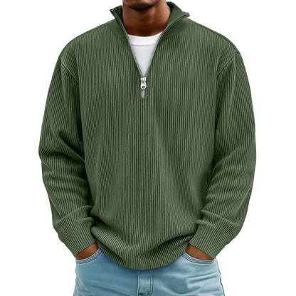 Half Zip Pullover Herren | Rippstrick | Lockere Passform | 10 Farben-Dunkelgrün-S-Chaps Herrenmode