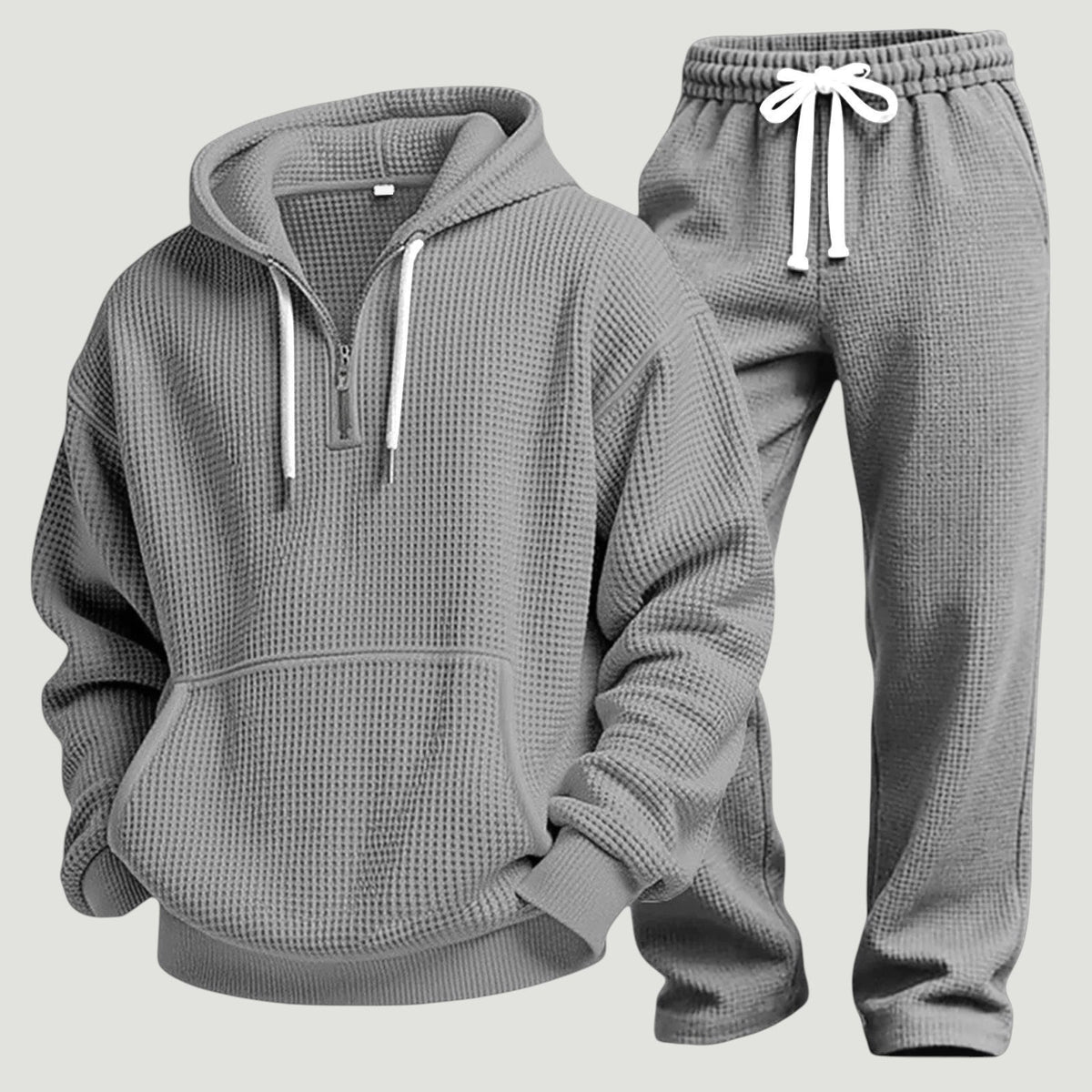Waffel Trainingsanzug Herren | Halfzip Hoodie | 6 Farben-Grau-S-Chaps Herrenmode