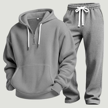 Waffel Trainingsanzug Herren | Halfzip Hoodie | 6 Farben-Grau-S-Chaps Herrenmode