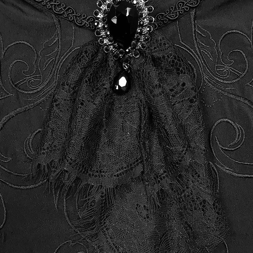 Gothic Hemd Herren | Abnehmbares Spitzenjabot | Brosche | Stickerei | Schwarz-Chaps Herrenmode