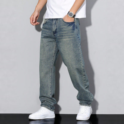 Baggy Jeans Herren | Weite Passform | Used Look-Graugrün-28-Chaps Herrenmode