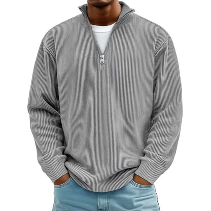 Half Zip Pullover Herren | Rippstrick | Lockere Passform | 10 Farben-Grau-S-Chaps Herrenmode