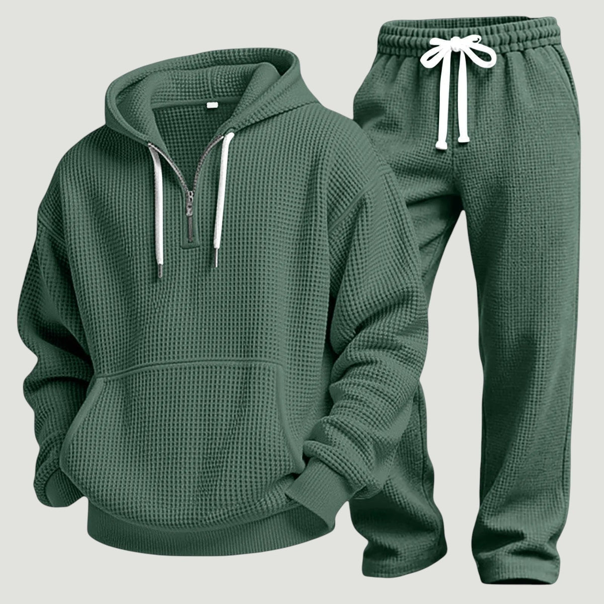 Waffel Trainingsanzug Herren | Halfzip Hoodie | 6 Farben-Grün-S-Chaps Herrenmode