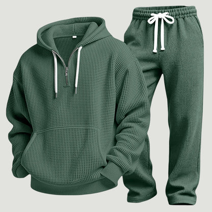 Waffel Trainingsanzug Herren | Halfzip Hoodie | 6 Farben-Grün-S-Chaps Herrenmode
