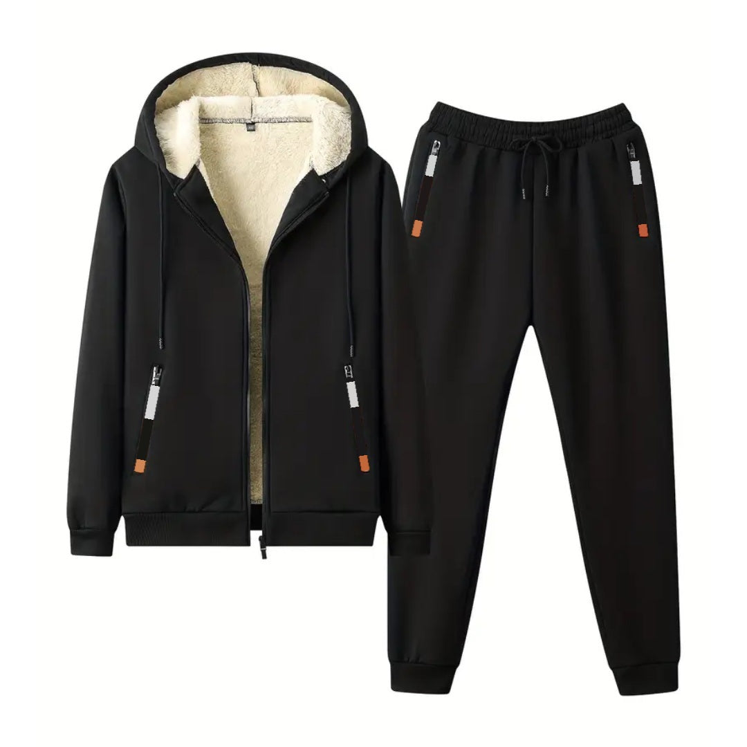 Trainingsanzug Herren mit Fleecefutter | Kapuzenjacke | Reißverschluss-Schwarz-S-Chaps Herrenmode