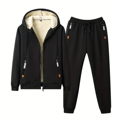 Trainingsanzug Herren mit Fleecefutter | Kapuzenjacke | Reißverschluss-Schwarz-S-Chaps Herrenmode