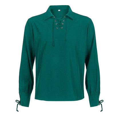 Mittelalter Hemd Herren | Schnürung | V-Ausschnitt | Langarm | 6 Farben-Chaps Herrenmode