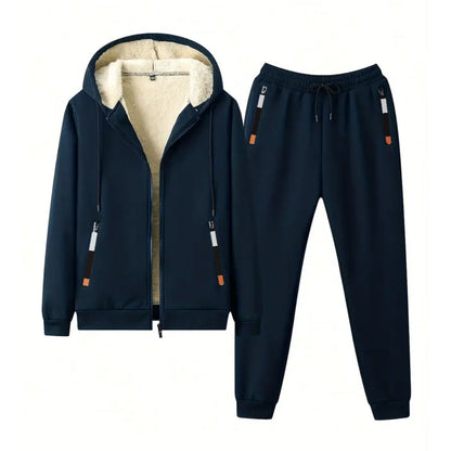 Trainingsanzug Herren mit Fleecefutter | Kapuzenjacke | Reißverschluss-Marineblau-S-Chaps Herrenmode