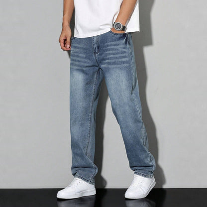 Baggy Jeans Herren | Weite Passform | Used Look-Mittelblau-28-Chaps Herrenmode