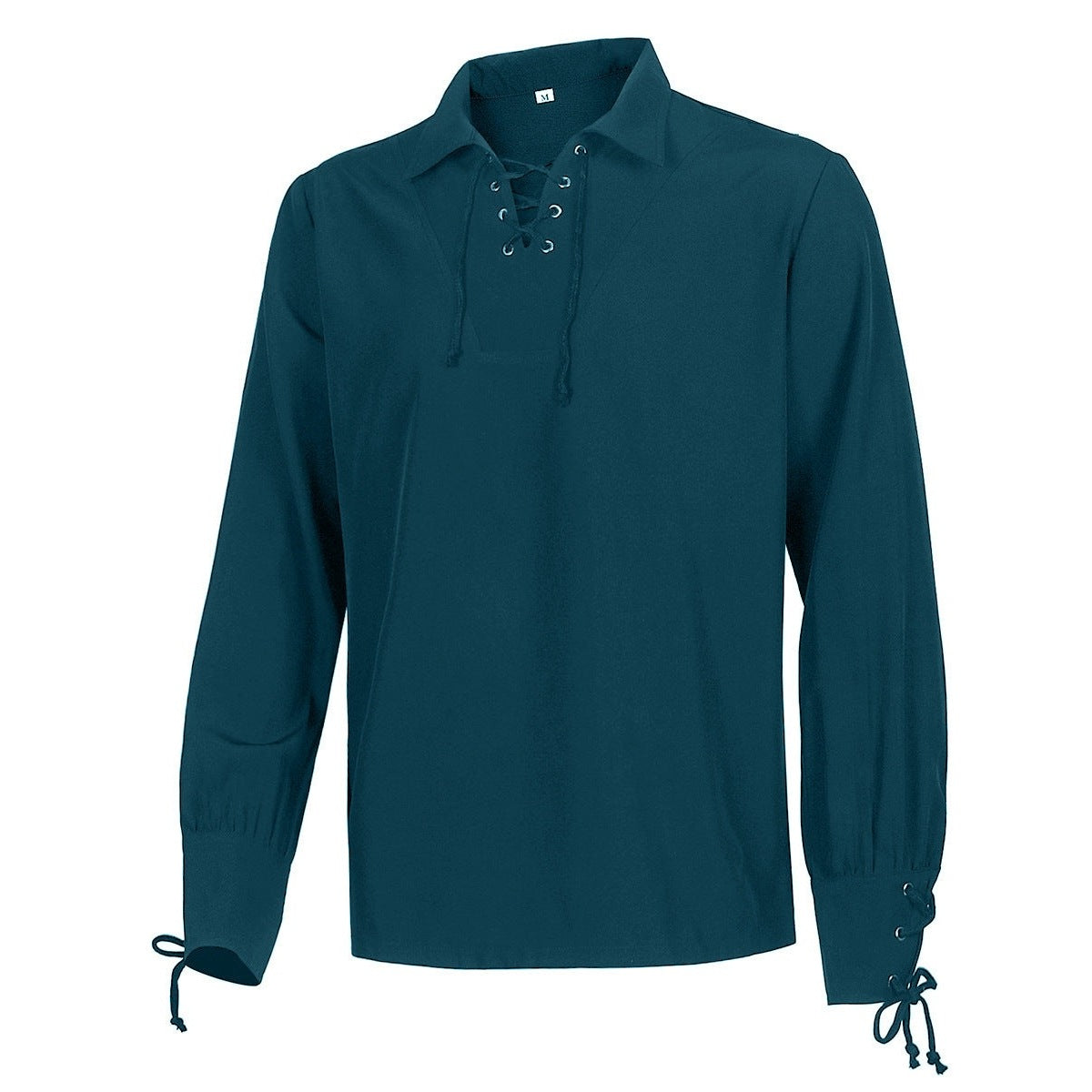 Mittelalter Hemd Herren | Schnürung | V-Ausschnitt | Langarm | 6 Farben-Blau-S-Chaps Herrenmode