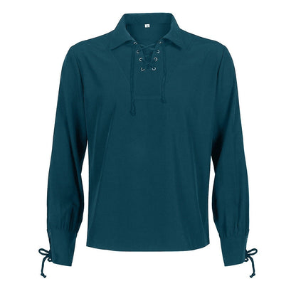 Mittelalter Hemd Herren | Schnürung | V-Ausschnitt | Langarm | 6 Farben-Chaps Herrenmode