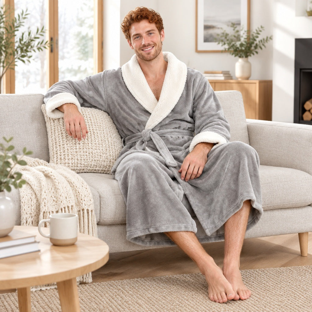 Korallenfleece Bademantel Herren | Schalkragen | 3 Farben