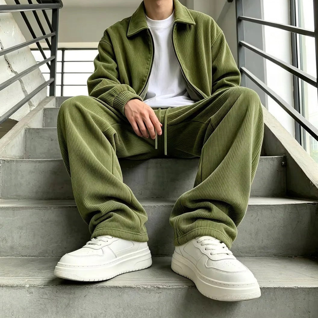 Cordanzug Herren | Jacke mit Reißverschluss | Weite Hose | 5 Farben-Grün-S-Chaps Herrenmode