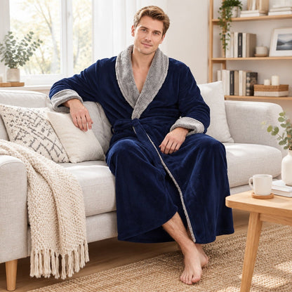Korallenfleece Bademantel Herren | Schalkragen | 3 Farben