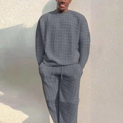 Strick Loungewear Set Herren | Pullover und Strickhose | 5 Farben-Grau-XS-Chaps Herrenmode