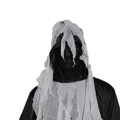 Zombie Geist Kostüm | Robe | Kapuzenmaske mit Fetzen | Schärpe