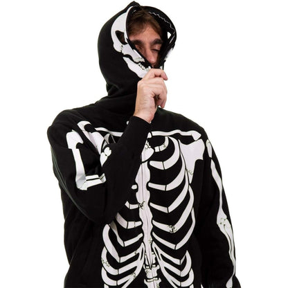 Skelett Hoodie mit Totenkopf Kapuze | Leuchtet im Dunkeln | Reißverschluss-Chaps Herrenmode
