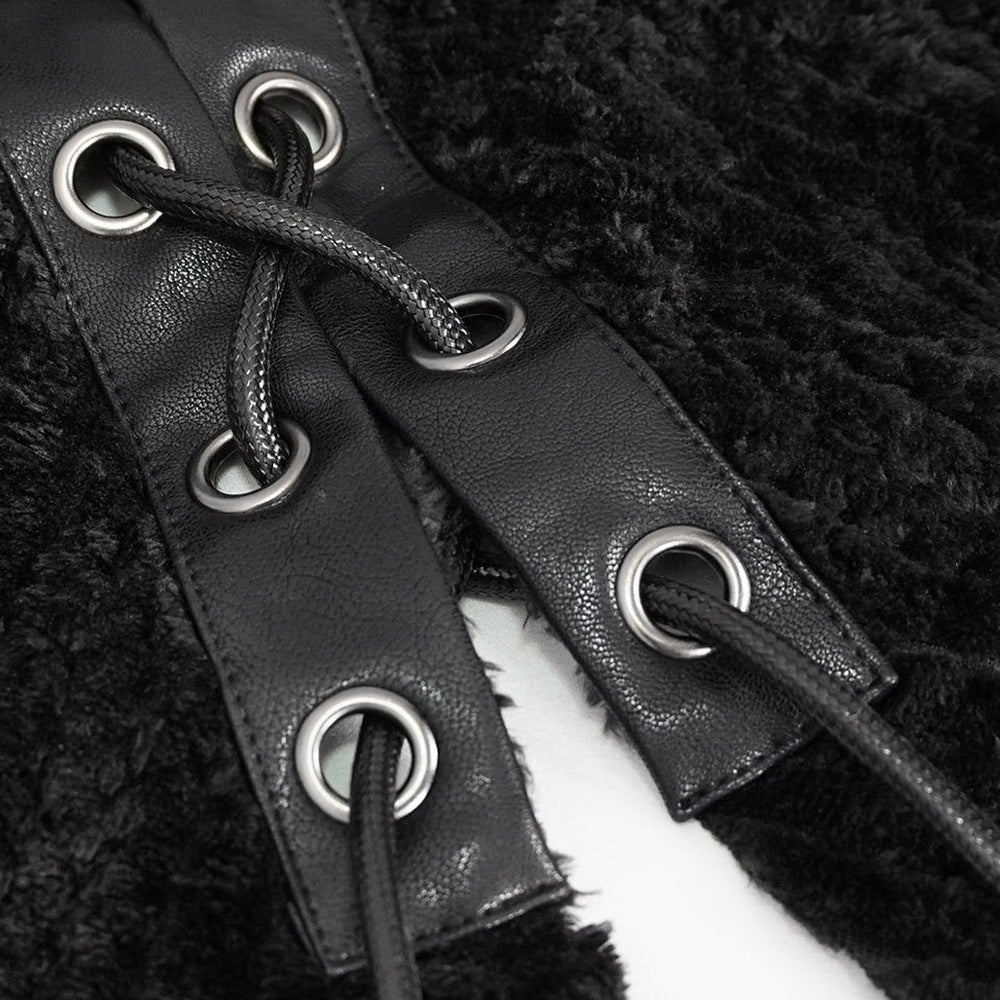 Gothic Umhang Herren | Kapuze | Chenille | Schnallenriemen | Schnürung-Chaps Herrenmode