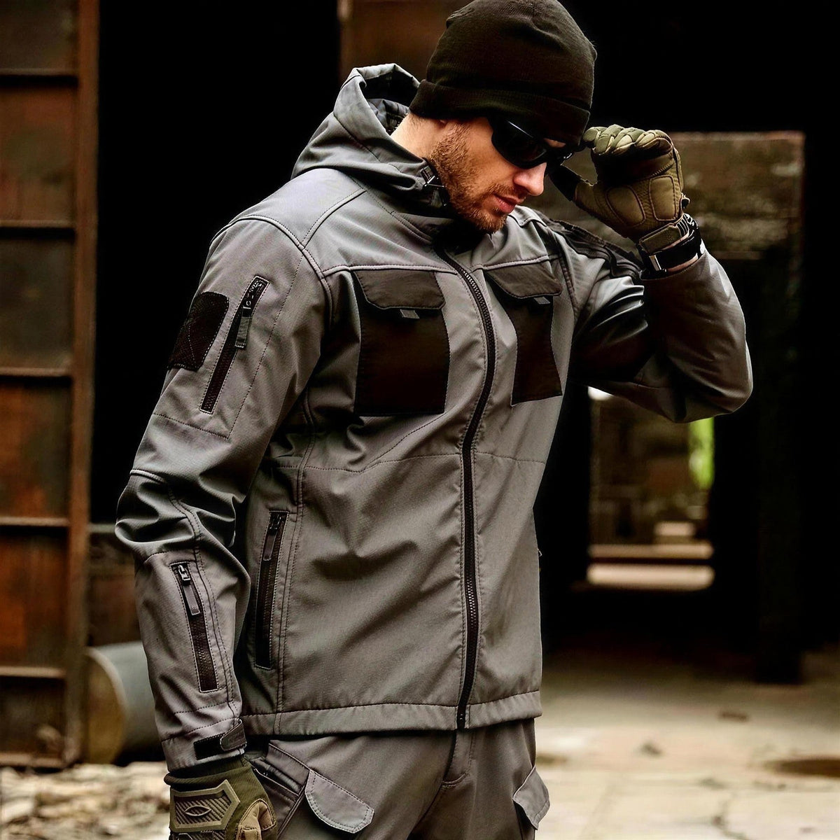 Taktische Jacke Herren | Softshell | Fleecefutter | Kapuze