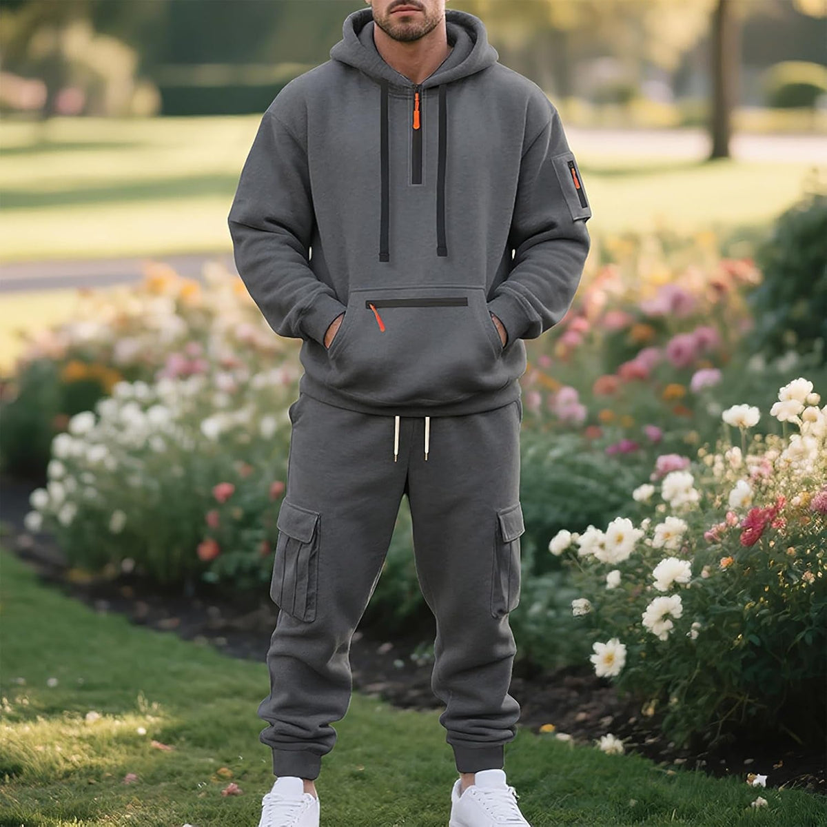 Cargo Jogginganzug Herren | Hoodie mit Reißverschlusstaschen | 6 Farben-Chaps Herrenmode