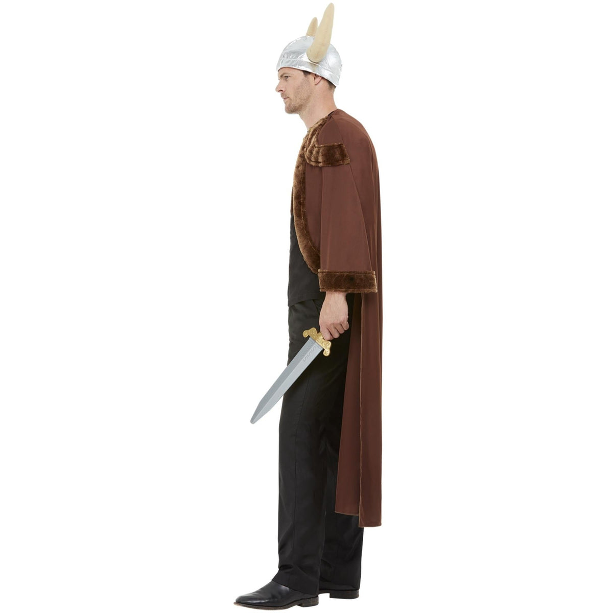 Wikinger Kostüm Herren | Umhang mit Kunstfellkragen | Helm mit Hörnern