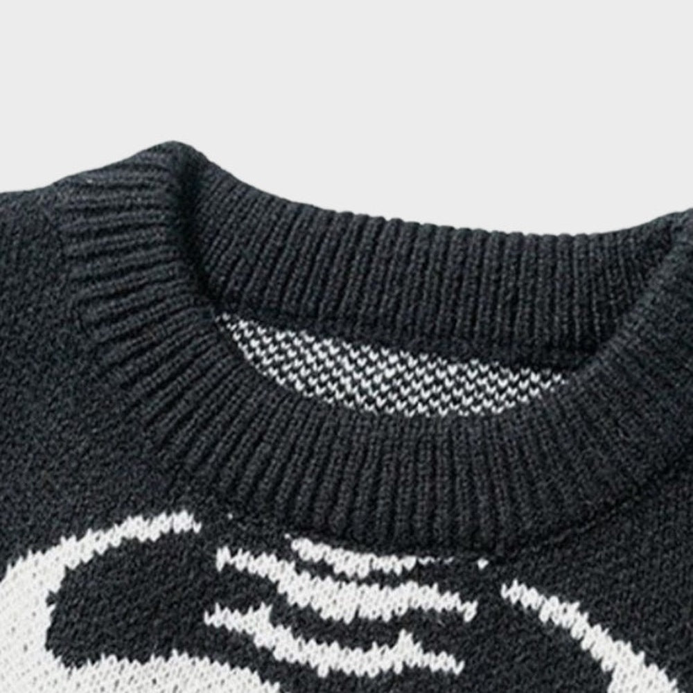 Skelett Strickpullover Herren | Jacquard | Brustkorb | Rundhals | Schwarz-Chaps Herrenmode