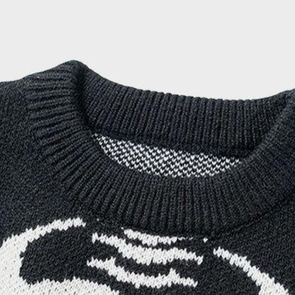 Skelett Strickpullover Herren | Jacquard | Brustkorb | Rundhals | Schwarz-Chaps Herrenmode