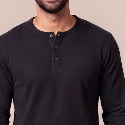 Henley Schlafanzug Herren | Extra Lang | Karierte Hose | Braun