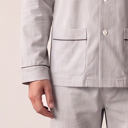 Twill Schlafanzug Herren | Baumwolle | Hellgrau