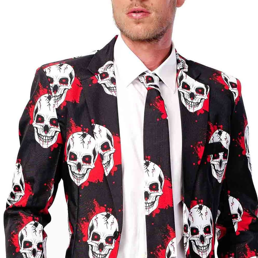 Totenkopf Anzug Herren | Blutspritzer | Sakko, Hose, Krawatte | Schwarz