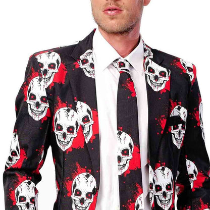 Totenkopf Anzug Herren | Blutspritzer | Sakko, Hose, Krawatte | Schwarz