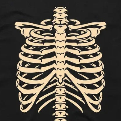 Brustkorb T-Shirt | Skelett Print | Rundhals | Schwarz | Halloween-Chaps Herrenmode